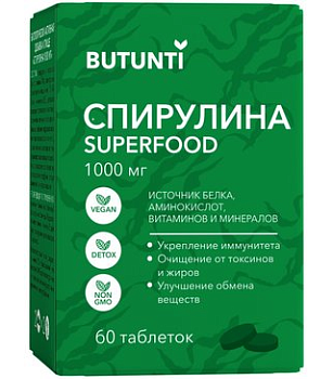 Butunti Спирулина, таблетки 1000 мг, 60 шт.