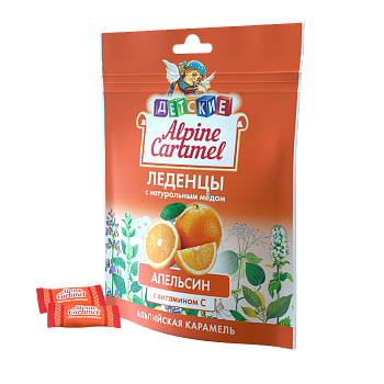 Alpine Caramel Альпийская Карамель леденцы дет (апельсин с медом и витамином С), 75 г