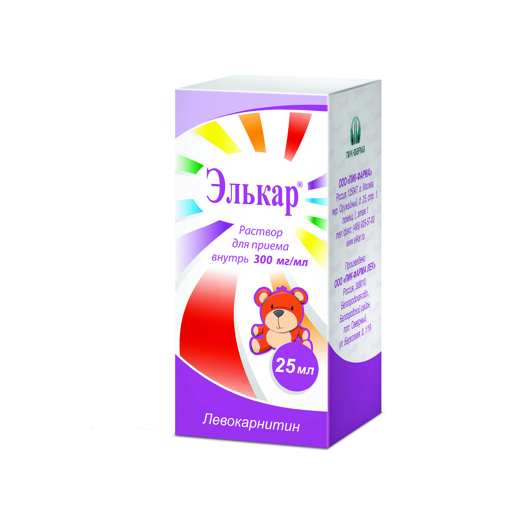 Упаковка препарата Элькар, раствор 300 мг/мл, 25 мл