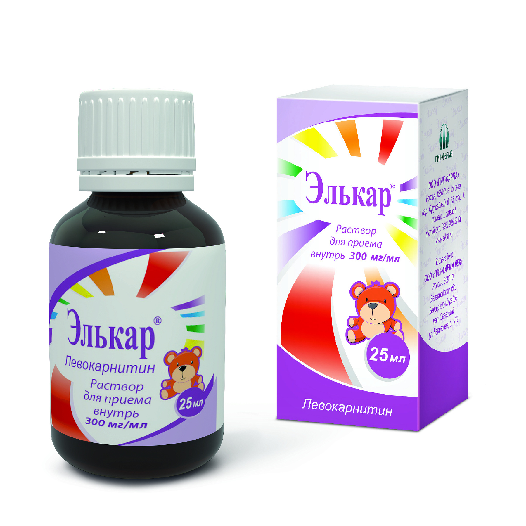 Упаковка препарата Элькар, раствор 300 мг/мл, 25 мл