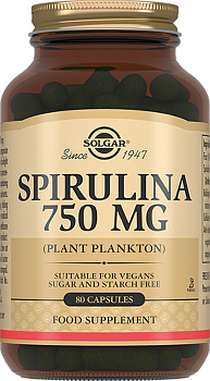 Солгар Спирулина, капсулы 750 мг, 80 шт.