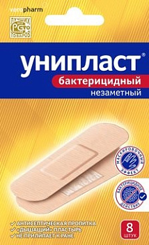 Унипласт, лейкопластырь бактерицидный незаметный 1.9 см x 7.2 см, 8 шт.
