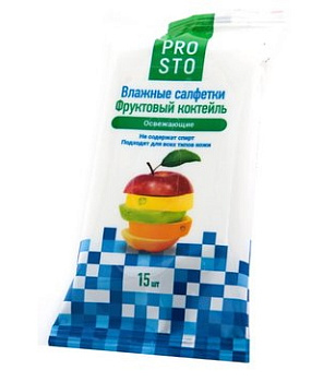 PROSTO, салфетки влажные (фруктовый коктейль), 15 шт.