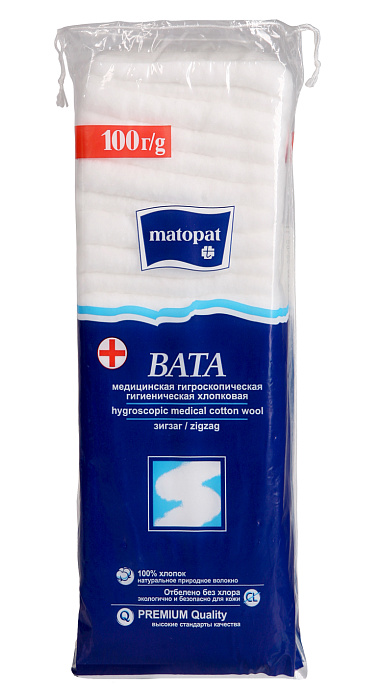 Вата Matopat хлопковая нестерильная (зиг-заг), 100 г