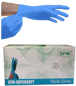 Перчатки синтетические нитриловые неопудренные, размер L (голубые), 100 пар