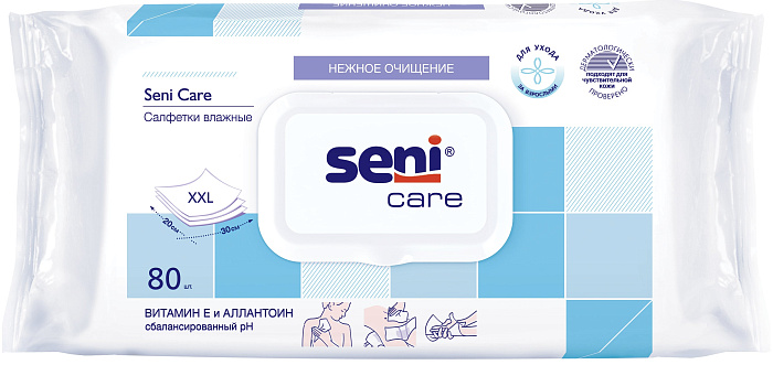 Seni Care, влажные салфетки с витамином Е, 80 шт.
