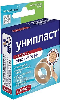 Унипласт, пластырь фиксирующий (на основе натуральной ткани) 1.25 см х 500 см