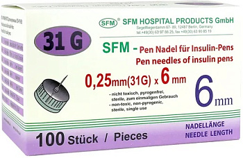 SFM, игла для шприц-ручек 31G, 0.25 х 6 мм, 100 шт.