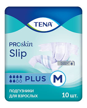 Тена ПроСкин Слип Плюс, подгузники для взрослых (М), 10 шт.