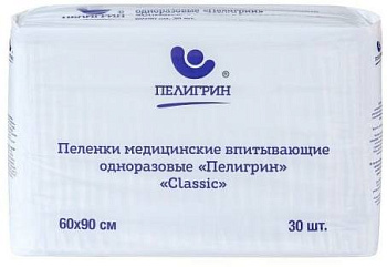 Пелигрин Classic, пеленки одноразовые нестерильные, 60 см х 90 см, 30 шт.