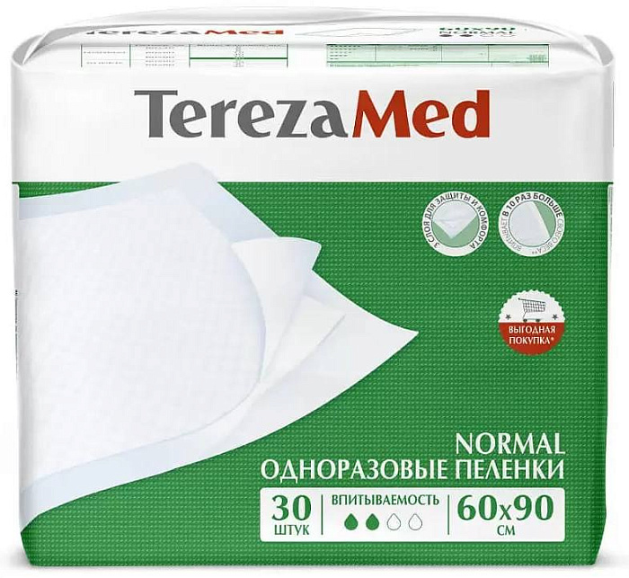 TerezaMed Normal, пеленки одноразовые, 60 см х 90 см, 30 шт.