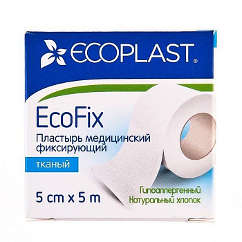 Экопласт EcoFix, пластырь медицинский фиксирующий тканевый, 5 см х 5 м.