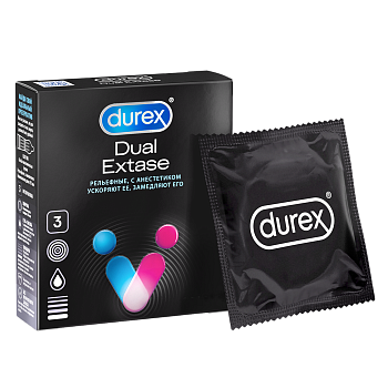 Презервативы Durex Dual Extase, рельефные с анестетиком, 3 шт.