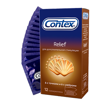 Презервативы Contex Relief с ребрами и точками, 12 шт.