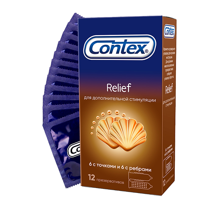Презервативы Contex Relief с ребрами и точками, 12 шт.