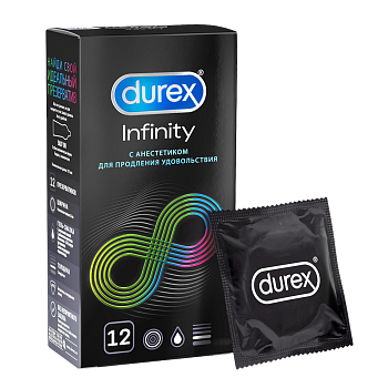 Презервативы Durex Infinity гладкие с анестетиком, 12 шт.
