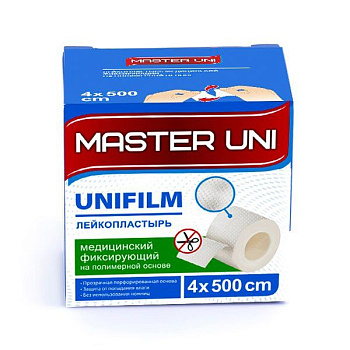Master Uni Unifilm, лейкопластырь на полимерной основе 4 см х 500 см, 1 шт.