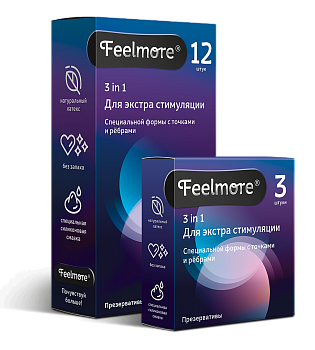 Feelmore 3 в1, презервативы натур латекс мужские, 3 шт.