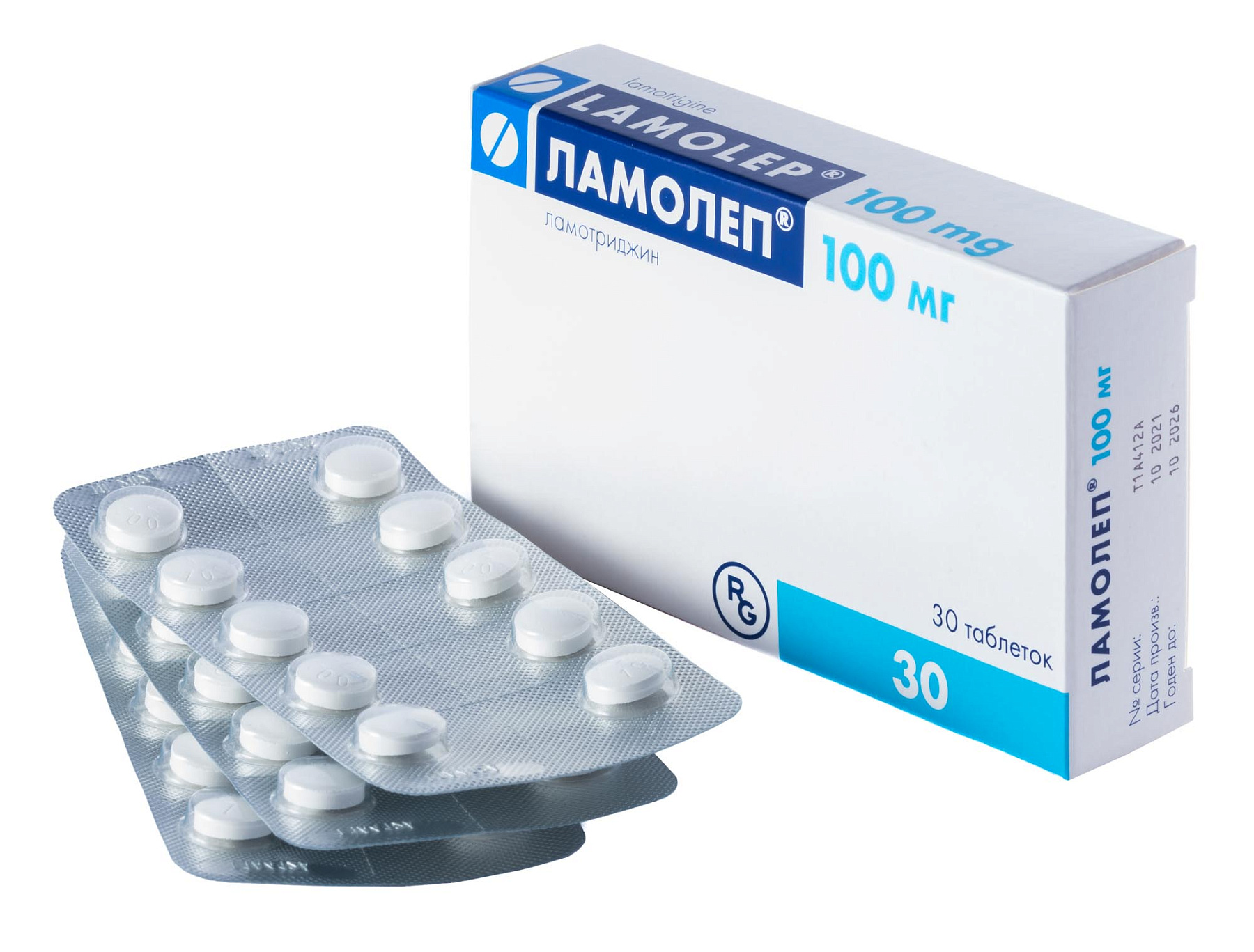 Упаковка препарата Ламолеп, таблетки 100 мг, 30 шт.