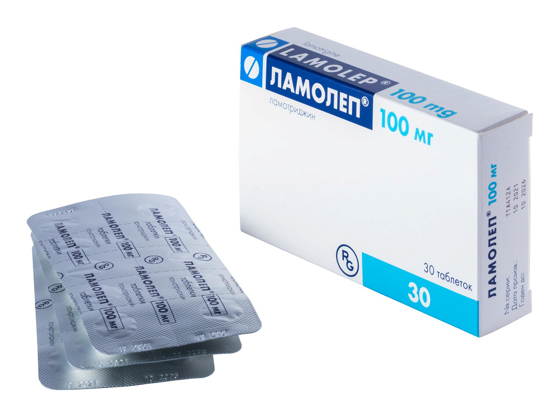 Упаковка препарата Ламолеп, таблетки 100 мг, 30 шт.