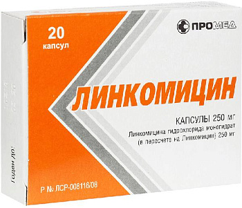 Линкомицина гидрохлорид, капсулы 250 мг, 20 шт. 