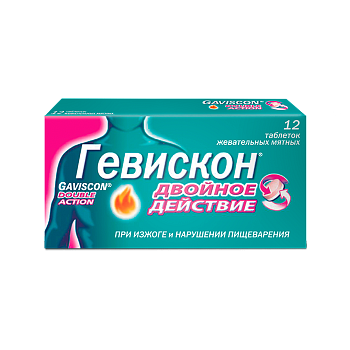 Гевискон Двойное Действие, таблетки жевательные (мята), 12 шт. (арт. 207334)