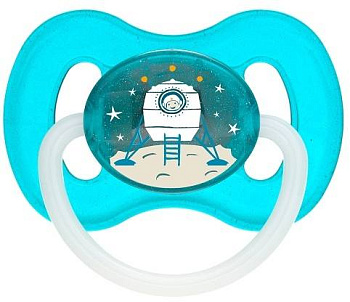 Canpol Пустышка латексная, круглая, Space бирюзовый, 1 шт., 0-6 месяцев