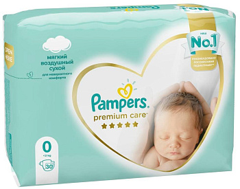 Подгузники Памперс Премиум Кеа Ньюборн (до 3 кг), 30 шт.