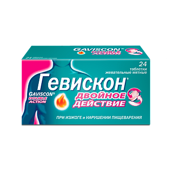 Гевискон Двойное Действие, таблетки жевательные (мята), 24 шт. (арт. 199488)