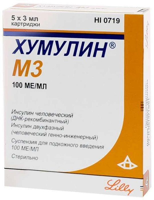 Хумулин М3, суспензия для подкожного введения 100 МЕ/мл, картриджи 3 мл, 5 шт. 