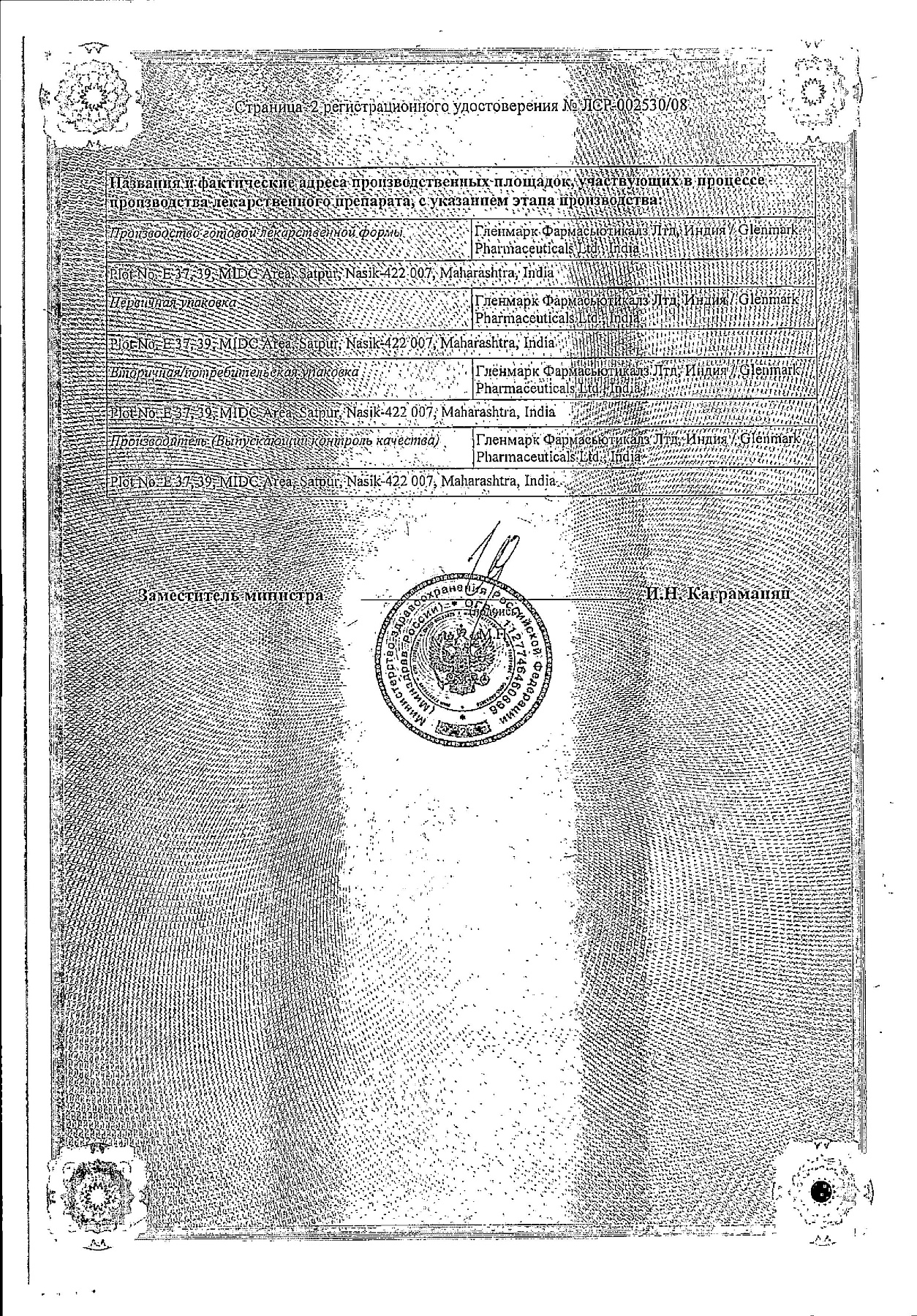 Сертификат на Кандидерм, крем 15 г