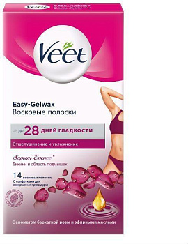 Veet Бархатная роза, полоски восковые,14 шт.
