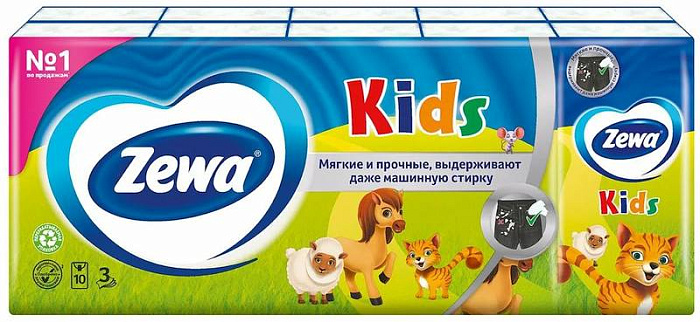 Зева, платочки носовые бумажные детские, 100 шт.