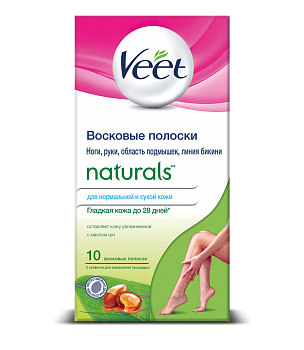 Veet Naturals, восковые полоски для депиляции с маслом ши, 10 шт.