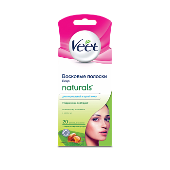 Veet, восковые полоски для депиляции лица (с маслом ши), 20 шт.