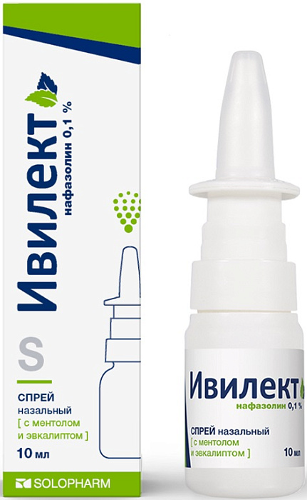 Ивилект, спрей назальный (с ментолом и эвкалиптом) 0.1%, 10 мл 