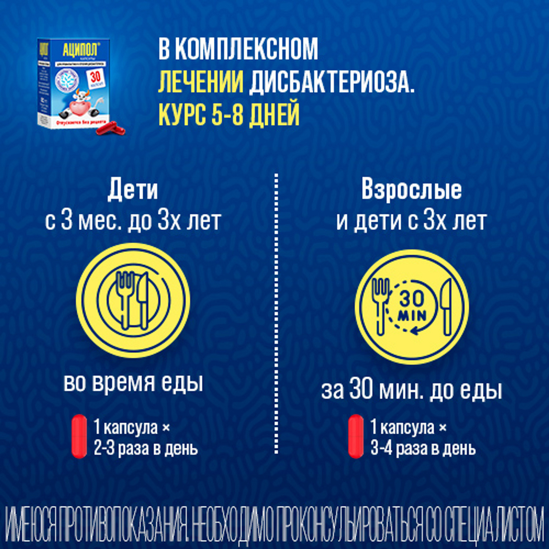Упаковка препарата Аципол, капсулы, 30 шт.