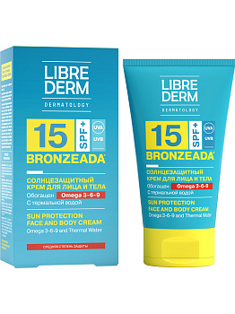 Либридерм Бронзиада, крем солнцезащитный с Омега 3-6-9 и термальной водой (SPF 15), 150 мл