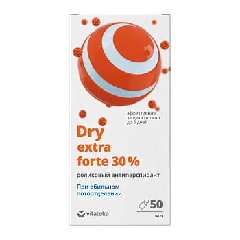 Витатека Dry Extra Forte, антиперсперант от обильного потоотделения 30% (без спирта) ролик 50 мл