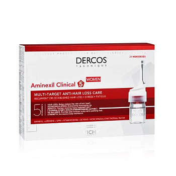 Vichy Dercos Aminexil Intensive 5, средство против выпадения волос для женщин, ампулы, 21 шт.