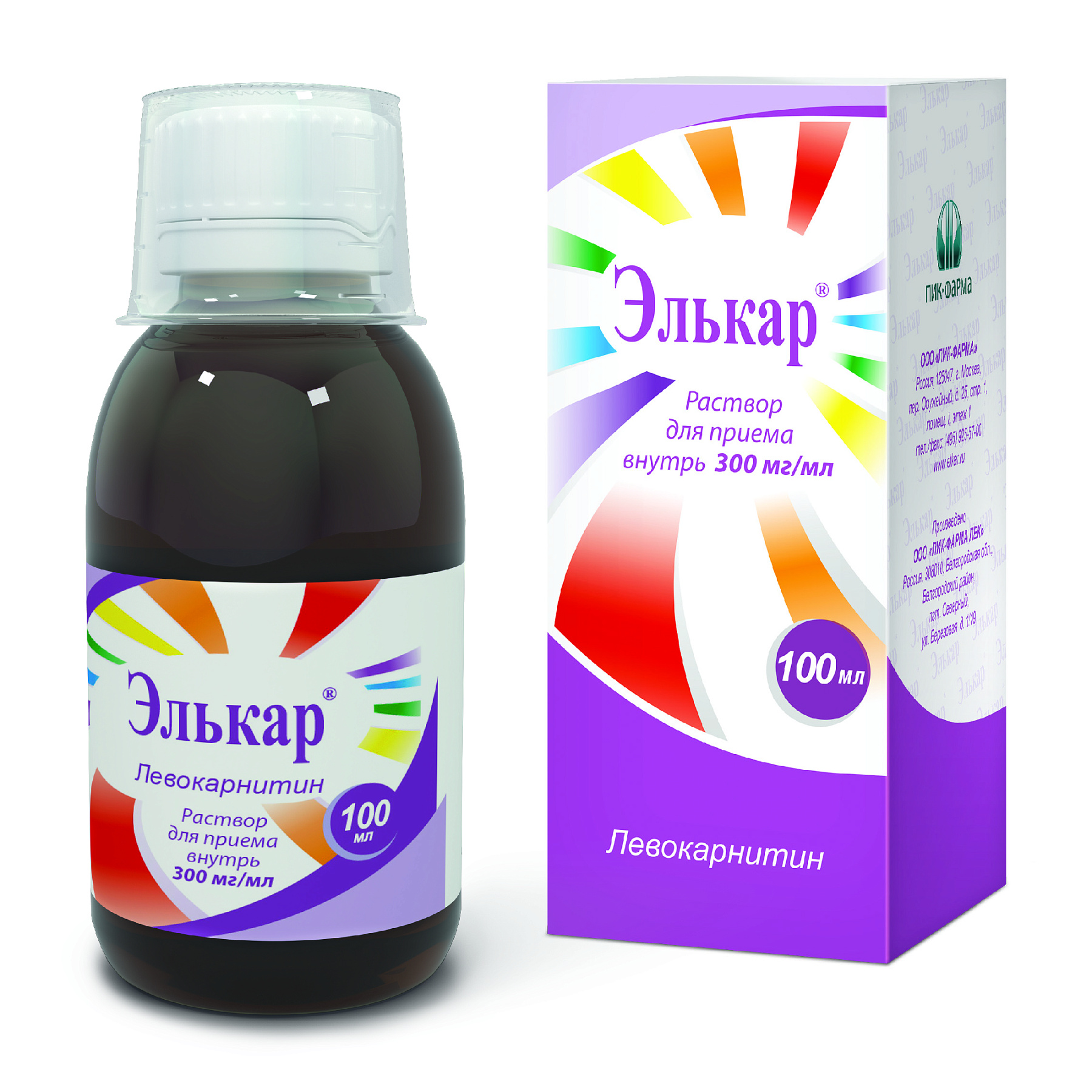 Упаковка препарата Элькар, раствор 300 мг/мл, 100 мл