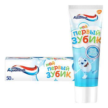 Зубная паста детская Aquafresh Мой первый зубик от 0 до 2 лет с фтором для защиты от кариеса, 50 мл.