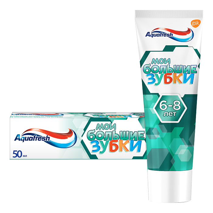 Зубная паста детская Aquafresh Мои большие зубки от 6 до 8 лет с фтором для укрепления зубов, 50 мл