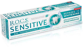 Rocs Sensitive, зубная паста Восстановление и Отбеливание, 94 г