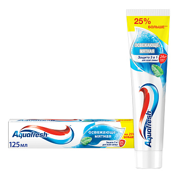 Зубная паста Aquafresh Освежающе-мятная с фтором для тройной защиты полости рта, 125 мл