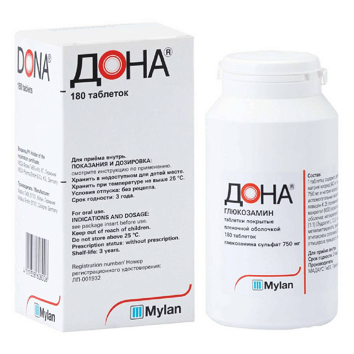 Дона, таблетки в пленочной оболочке 750 мг, 180 шт. 