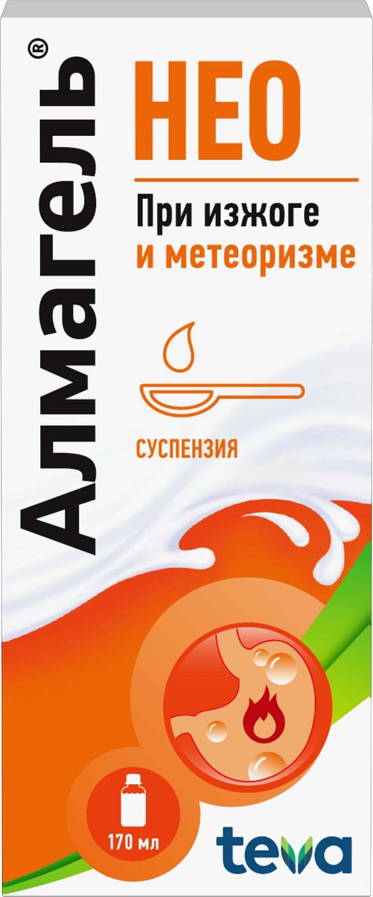 Упаковка препарата Алмагель Нео, суспензия, 170 мл
