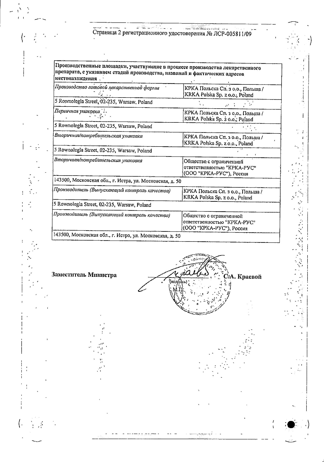 Сертификат на Заласта, таблетки 5 мг, 28 шт.