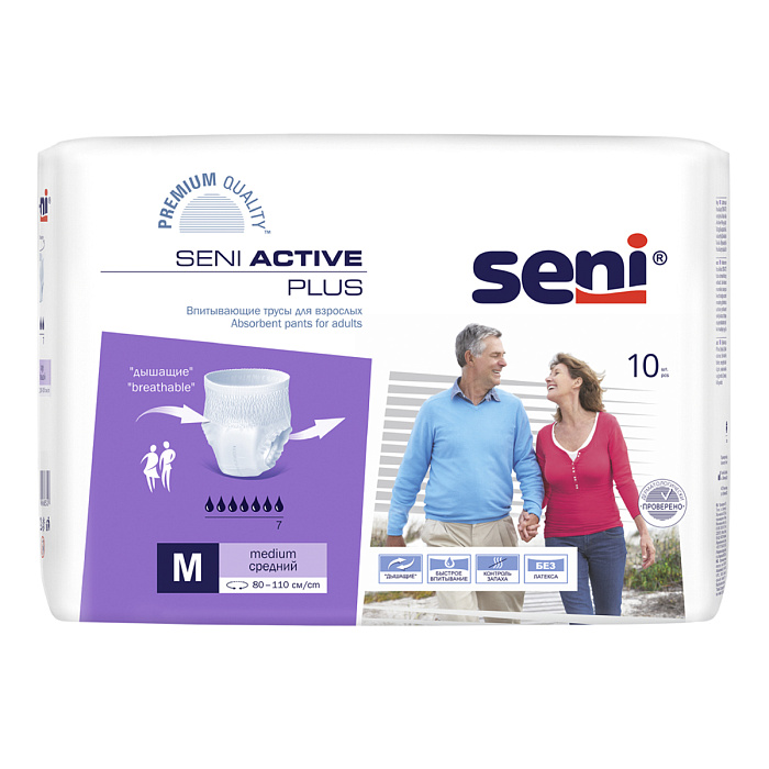 Seni Active Plus, трусы впитывающие (М), 10 шт.