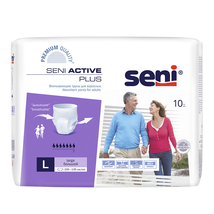 Seni Active Plus, трусы впитывающие (L), 10 шт.